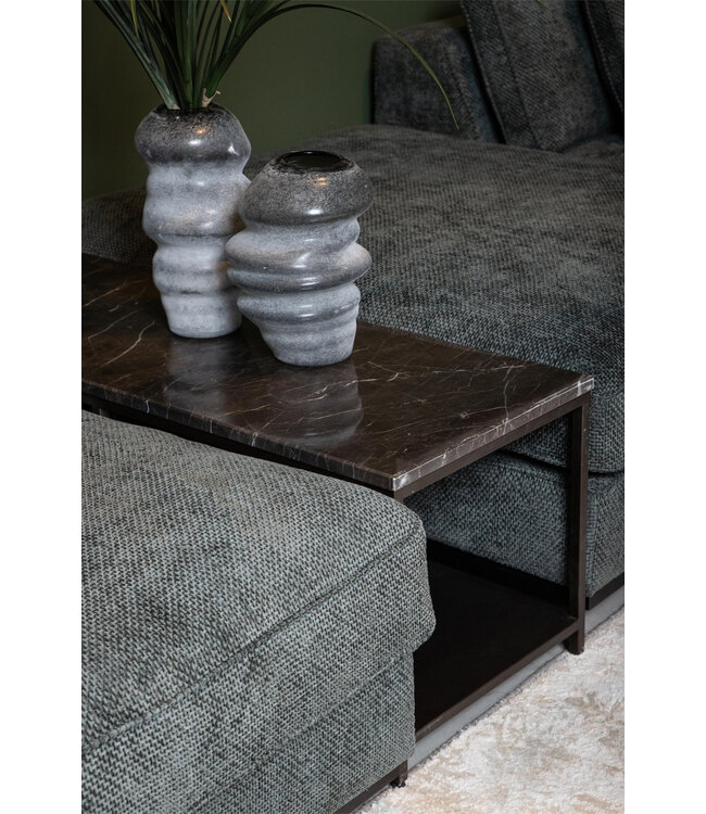 PTMD Laco Brown bijzettafel met marmeren blad en taupe metalen frame.