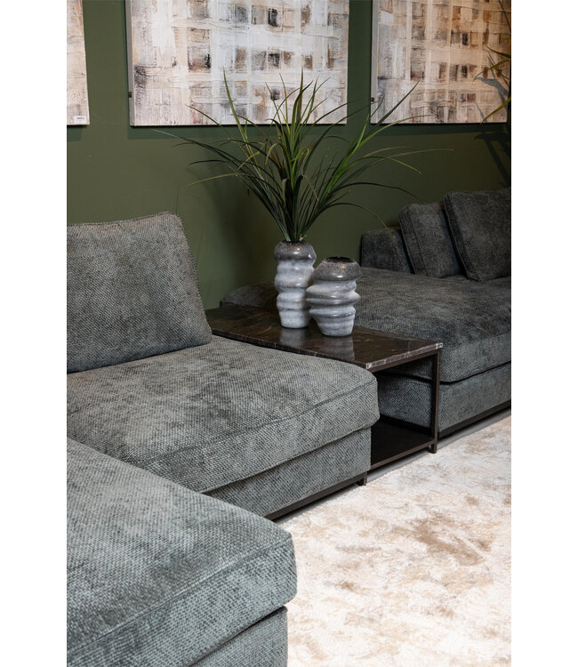 PTMD Laco Brown bijzettafel met marmeren blad en taupe metalen frame.