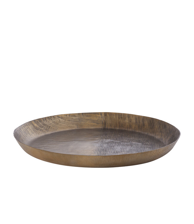 PTMD Jowad Antiek Gouden aluminium schaal geribbeld rond L