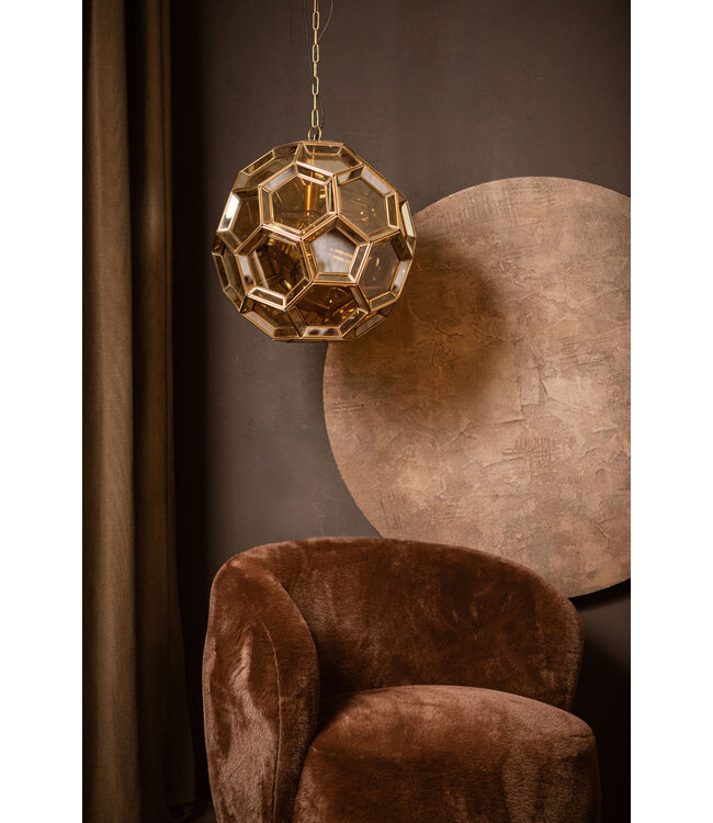 PTMD Thyro Antiek Messing Glas Amber Bal Lamp