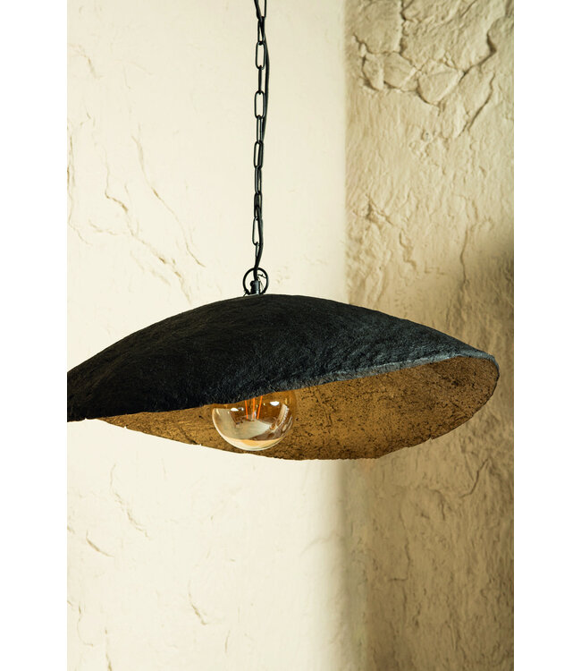 PTMD Majid Zwarte Papier Maché Golf Lamp Goud Binnenin