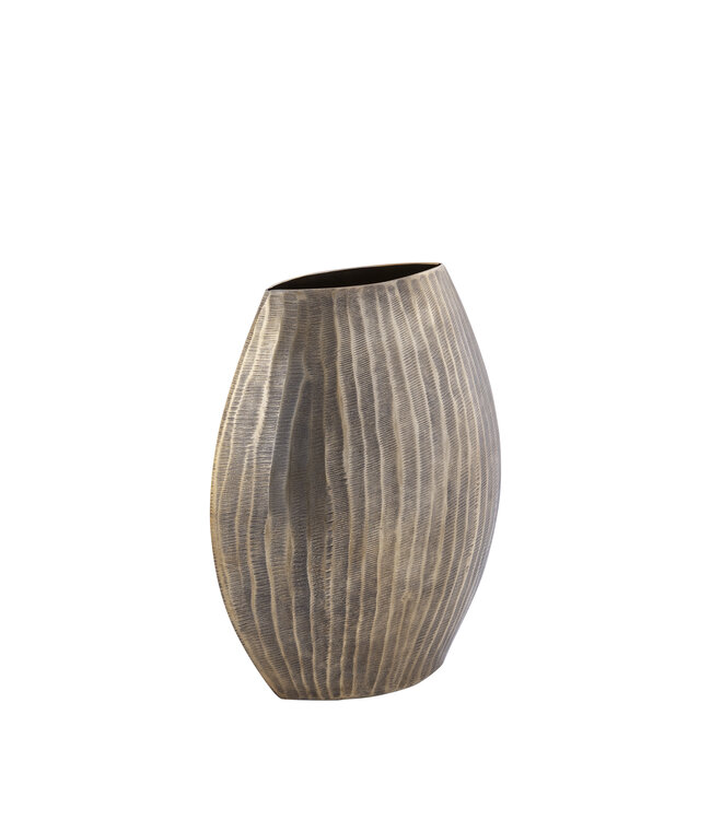 PTMD Jowad Antiek Goud aluminium plaat pot rib hoog ovaal S