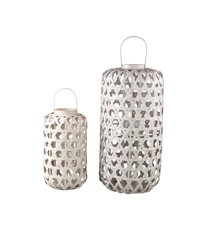 PTMD Mayita Sand round bamboo lantern with glass L