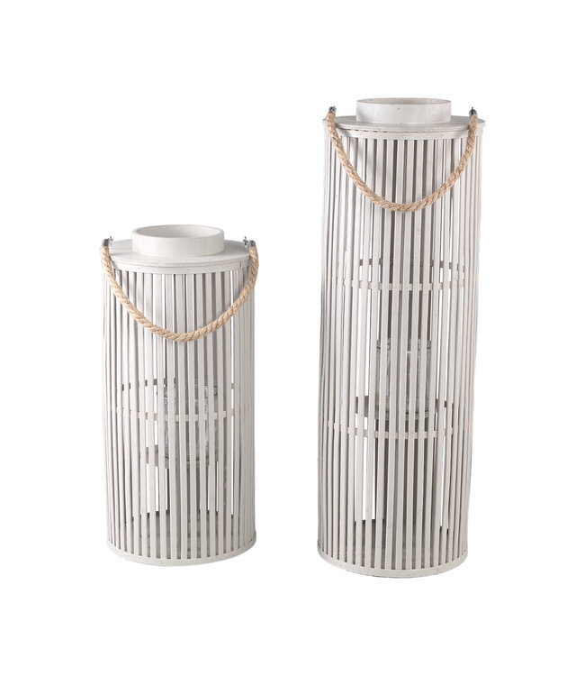 PTMD Zafria Cream round bamboo lantern with glass L