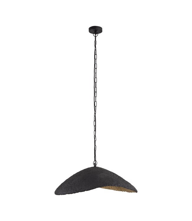 PTMD Majid Zwarte Papier Maché Golf Lamp Goud Binnenin