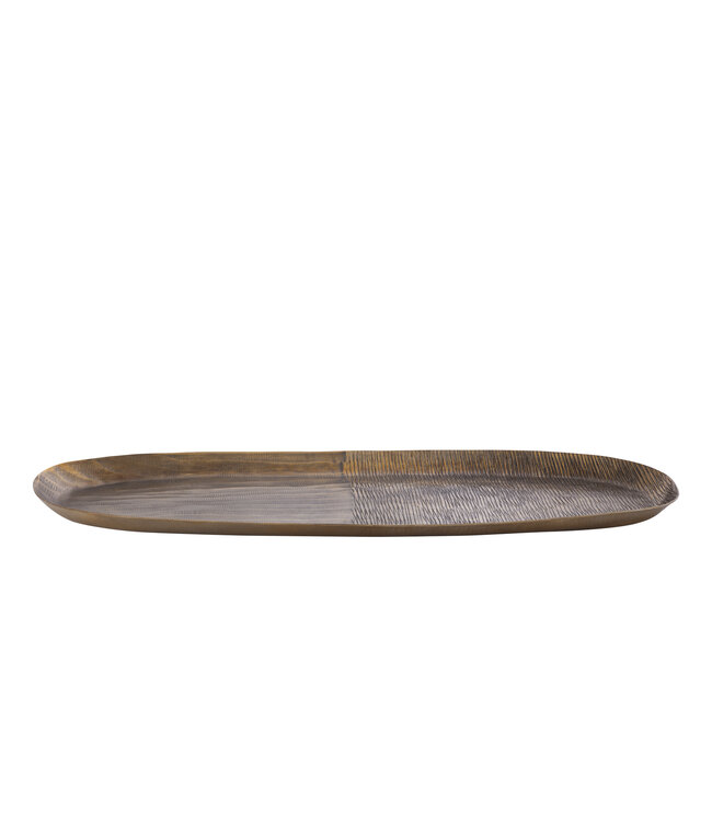 PTMD Jowad Antiek Gouden aluminium schaal met geribbelde ovale L.