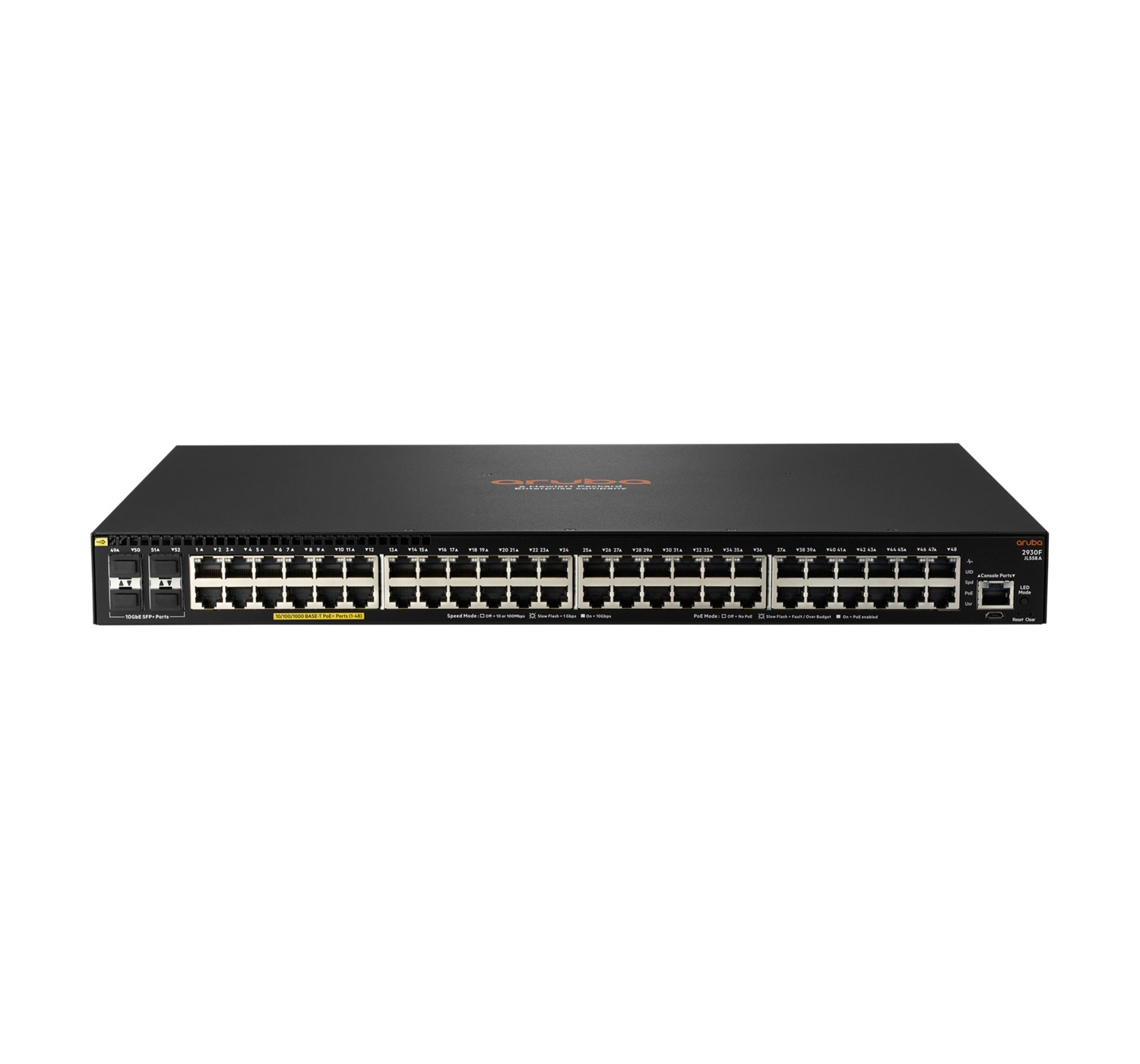 Hewlett & Packard Enterprise Aruba 2930F 48G PoE+ 4SFP+ 740W Managed L3 Gigabit Ethernet (10/100/1000) Power over Ethernet (PoE) 1U Zwart