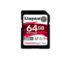 Kingston Kingston Technology 64GB Canvas React Plus SDHC UHS-II 300R/260W U3 V90 voor Full HD/4K/8K