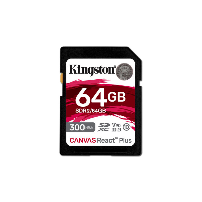 Kingston Kingston Technology 64GB Canvas React Plus SDHC UHS-II 300R/260W U3 V90 voor Full HD/4K/8K