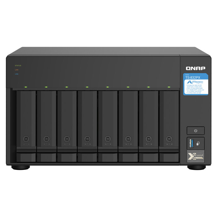 QNAP QNAP TS-832PX NAS Tower Annapurna Labs AL324 4 GB DDR4 0 TB QNAP Turbo System Aluminium, Zwart