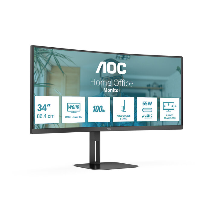 AOC AOC V5 CU34V5C/BK LED display 86,4 cm (34") 3440 x 1440 Pixels Wide Quad HD Zwart