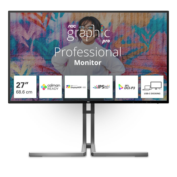 AOC AOC U27U3CV computer monitor 68,6 cm (27") 3840 x 2160 Pixels 4K Ultra HD LCD Zwart
