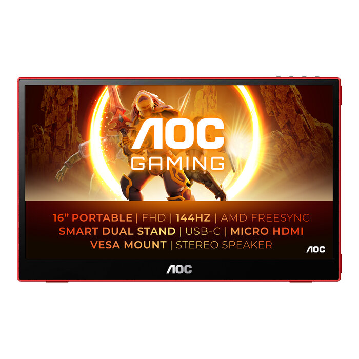 AOC AOC 16G3 Draagbare televisie en monitoor Draagbare monitor Zwart, Rood 39,6 cm (15.6") TFT 1920 x 1080 Pixels