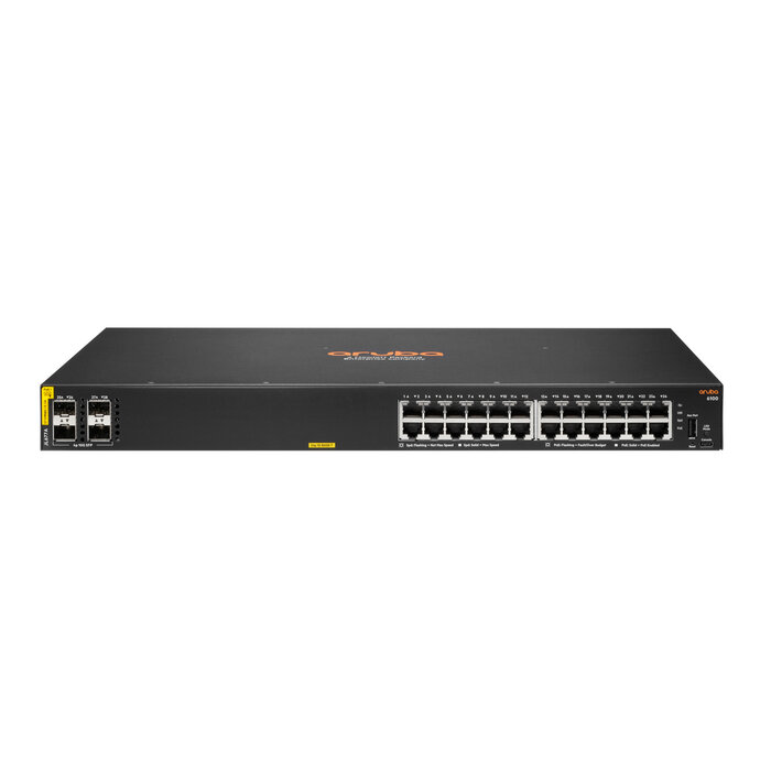 HP Enterprise HPE Aruba Networking CX 6100 24G Class4 PoE 4SFP+ 370W Managed L3 Gigabit Ethernet (10/100/1000) Power over Ethernet (PoE) 1U Zwart