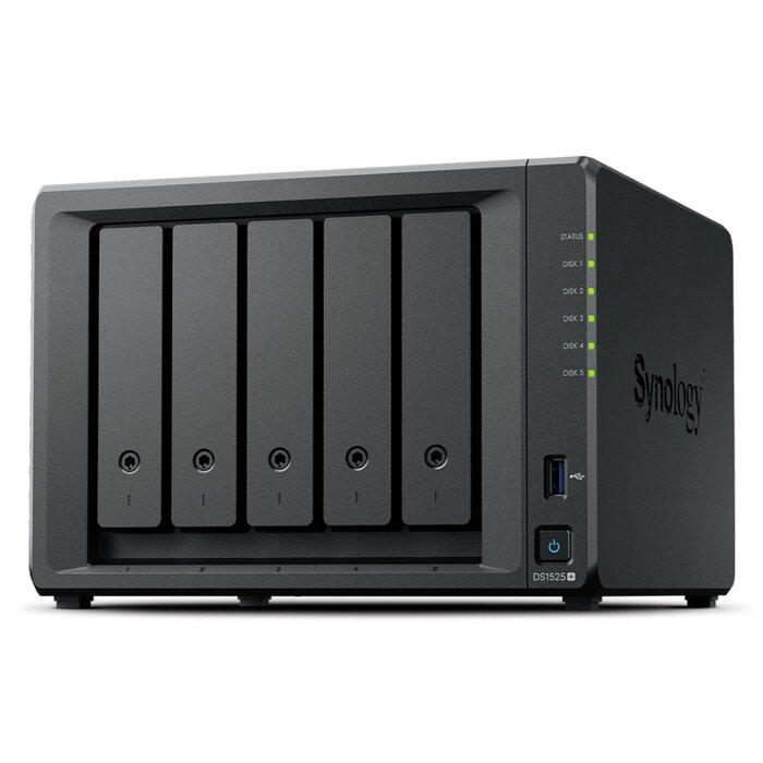 Synology DiskStation DS1525+ data-opslag-server NAS Ryzen Embedded V1500B 8 GB DDR4 0 TB Zwart