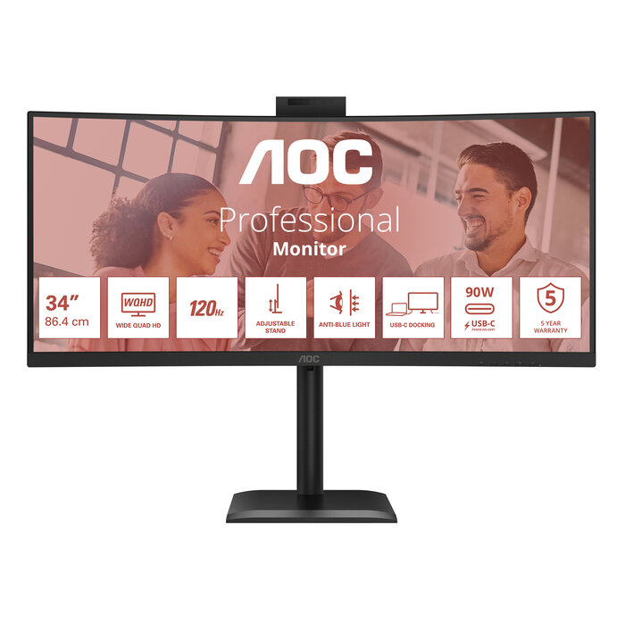 AOC AOC E4 CU34E4CW computer monitor 86,4 cm (34") 3440 x 1440 Pixels UltraWide Quad HD LED Zwart