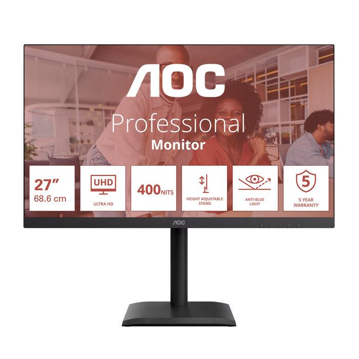 AOC AOC E4 U27E4CV computer monitor 68,6 cm (27") 3840 x 2160 Pixels 4K Ultra HD LED Zwart