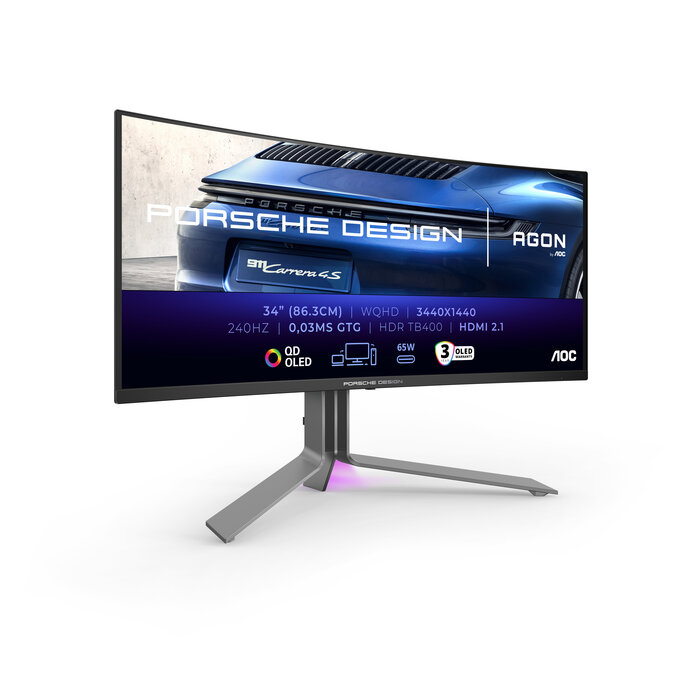 AOC AOC Porsche PD34 computer monitor 86,4 cm (34") 3440 x 1440 Pixels Wide Quad HD QD-OLED Zwart