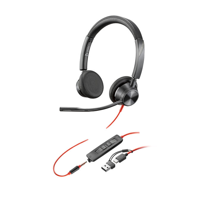 Hewlett & Packard INC. HP Poly Blackwire 3325 Stereo USB-C Headset + 3,5 mm plug + USB-C/A adapter