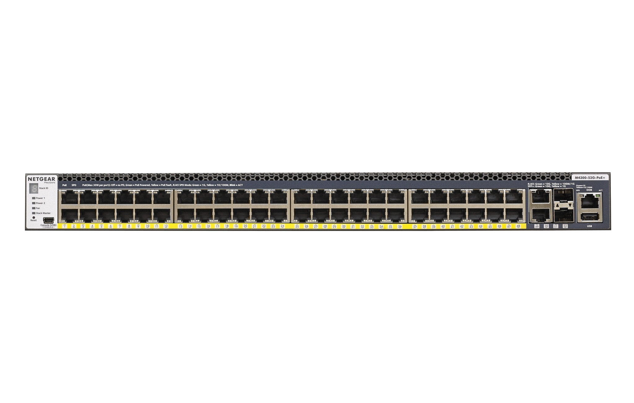 Netgear NETGEAR ProSAFE Managed Switch - GSM4352PA - Stackable platform met 48 PoE+ poorten + 2 x SFP+ en 2 x 10GBASE-T poorten (550W PSU)