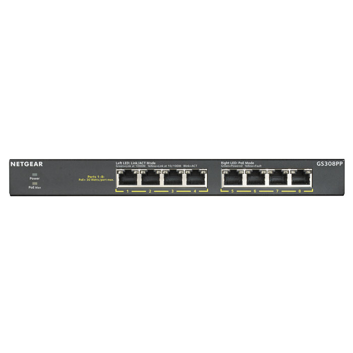 Netgear NETGEAR GS308PP Unmanaged Gigabit Ethernet (10/100/1000) Power over Ethernet (PoE) Zwart