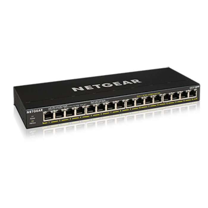 Netgear NETGEAR GS316PP Unmanaged Gigabit Ethernet (10/100/1000) Power over Ethernet (PoE) Zwart