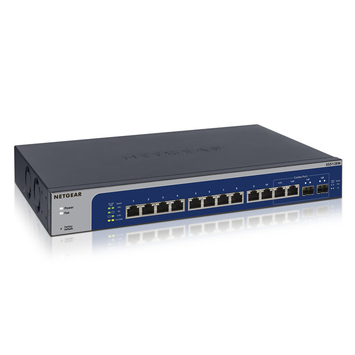 Netgear NETGEAR XS512EM Managed L2 10G Ethernet (100/1000/10000) 1U Blauw, Grijs