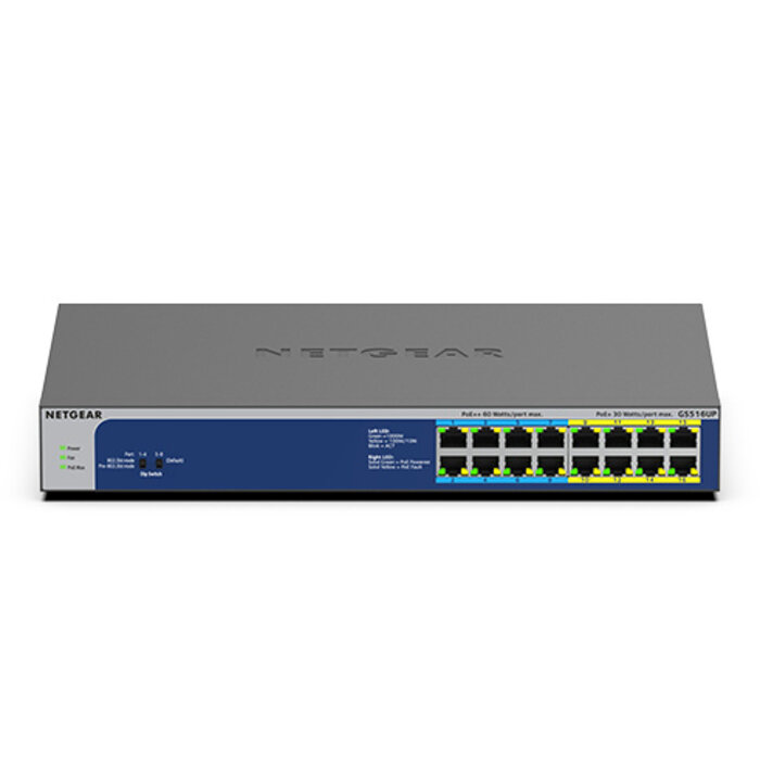 Netgear NETGEAR GS516UP Unmanaged Gigabit Ethernet (10/100/1000) Power over Ethernet (PoE) Grijs