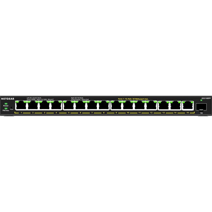 Netgear NETGEAR 16-Port High-Power PoE+ Gigabit Ethernet Plus Switch (231W) with 1 SFP port (GS316EPP)