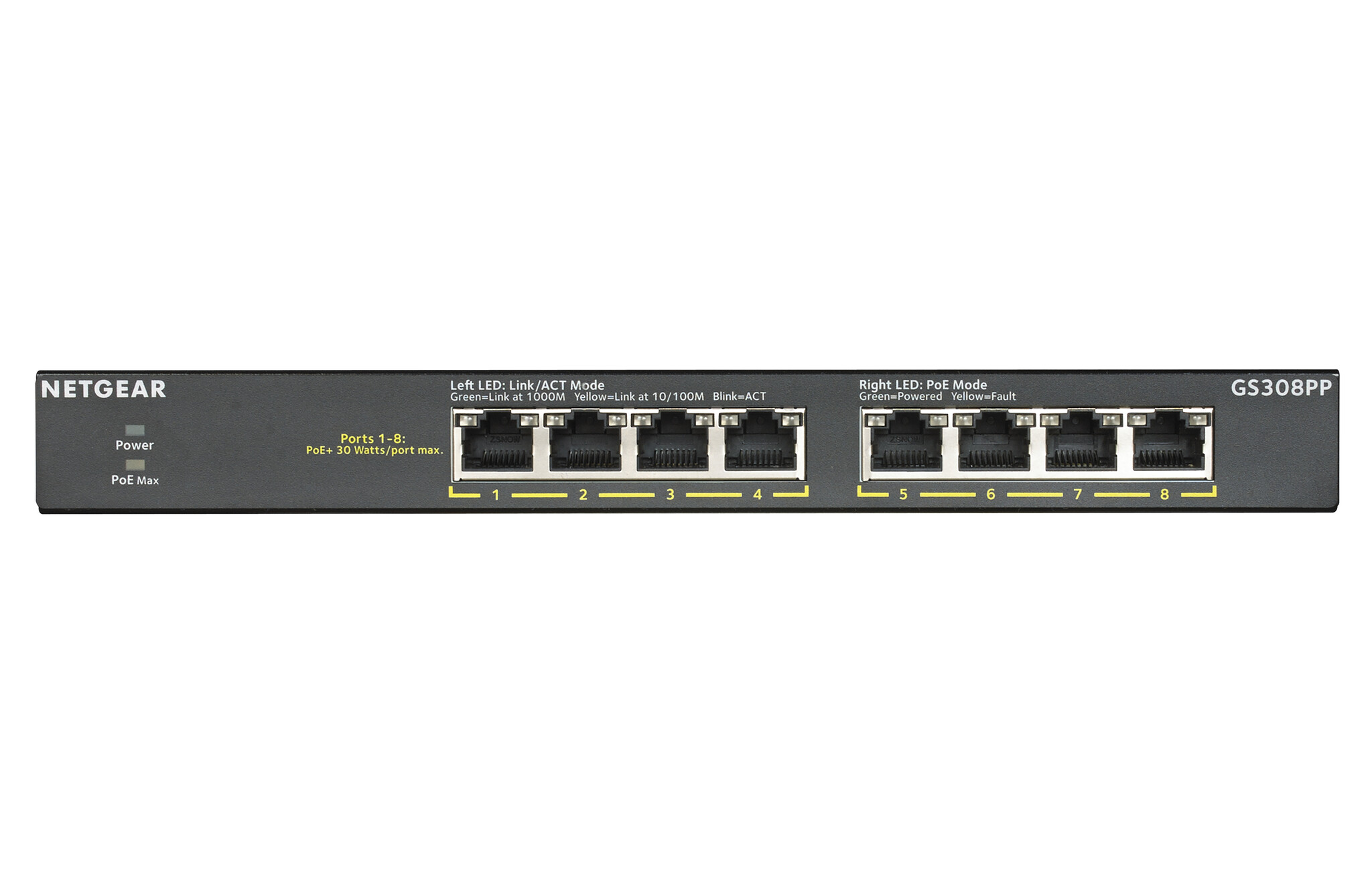 Netgear NETGEAR GS308PP Unmanaged Gigabit Ethernet (10/100/1000) Power over Ethernet (PoE) Zwart