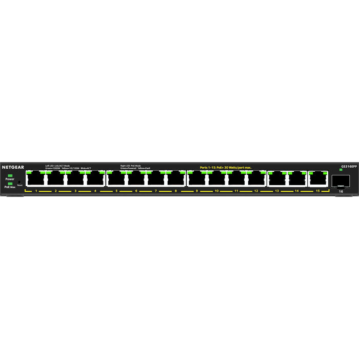 Netgear NETGEAR 16-Port High-Power PoE+ Gigabit Ethernet Plus Switch (231W) with 1 SFP port (GS316EPP)