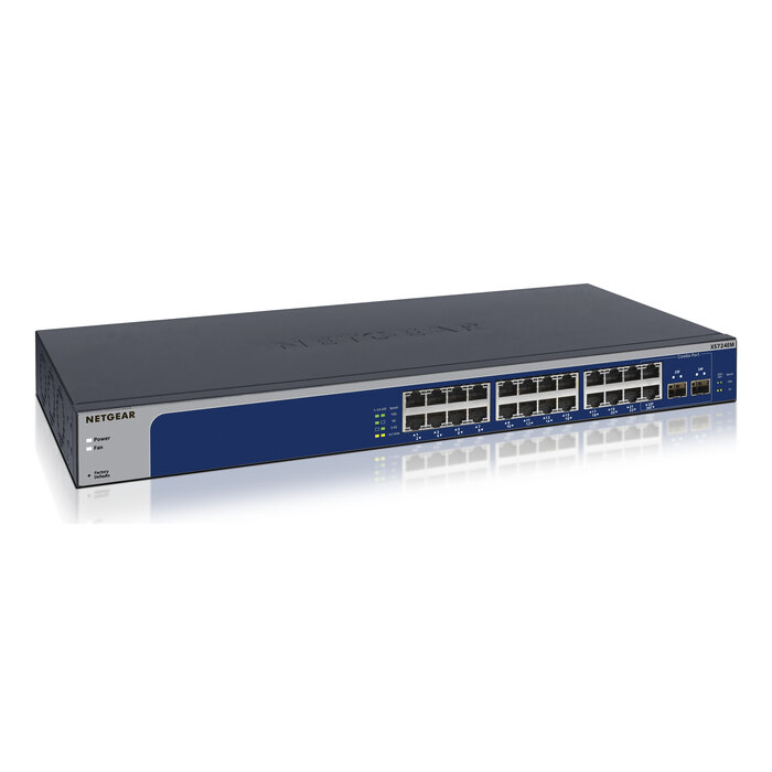 Netgear NETGEAR XS724EM Managed L2 10G Ethernet (100/1000/10000) 1U Blauw, Grijs