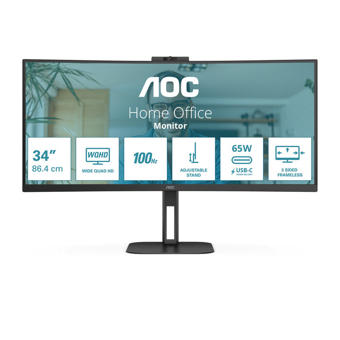 AOC AOC V5 CU34V5C/BK computer monitor 86,4 cm (34") 3440 x 1440 Pixels Wide Quad HD LED Zwart