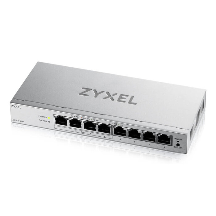 Zyxel Zyxel GS1200-8HPV3 Managed L2 Gigabit Ethernet (10/100/1000) Power over Ethernet (PoE) Desktop Grijs