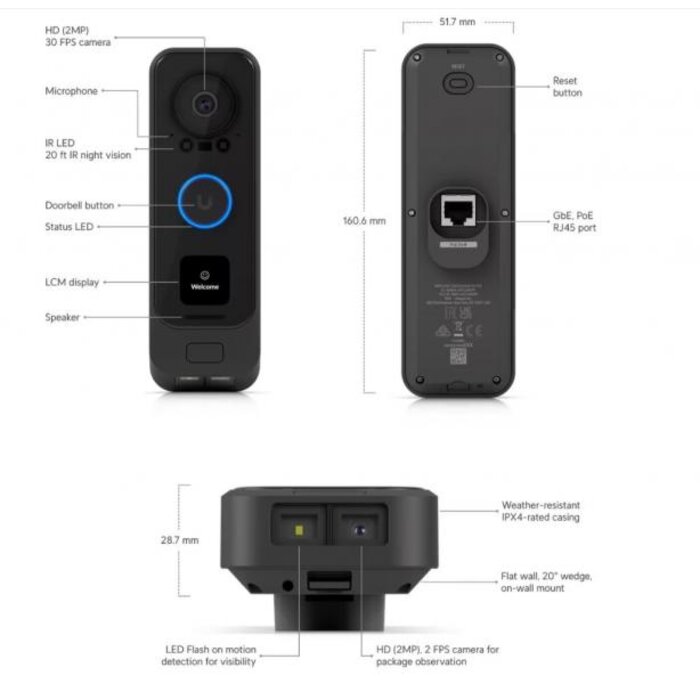 Ubiquiti Ubiquiti UniFi Protect G4 Doorbell Pro PoE Kit (Black)