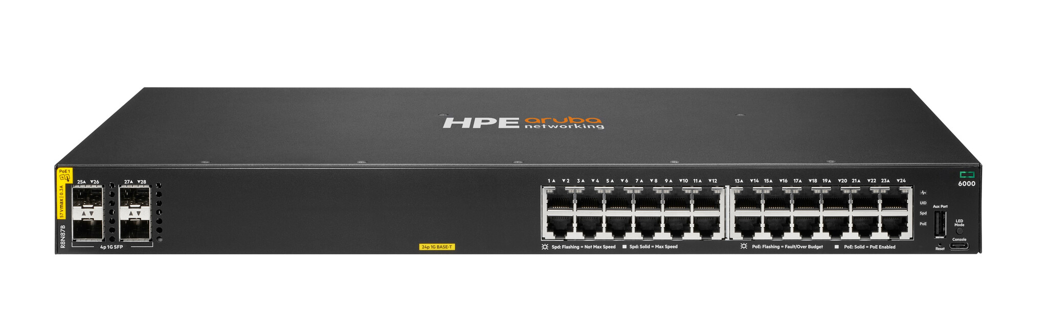 HP Enterprise HPE Aruba Networking CX 6000 24p 10M/100M/1G Class4 PoE 4p SFP 1G 370W Switch Managed L3 Gigabit Ethernet (10/100/1000) Power over Ethernet (PoE) 1U
