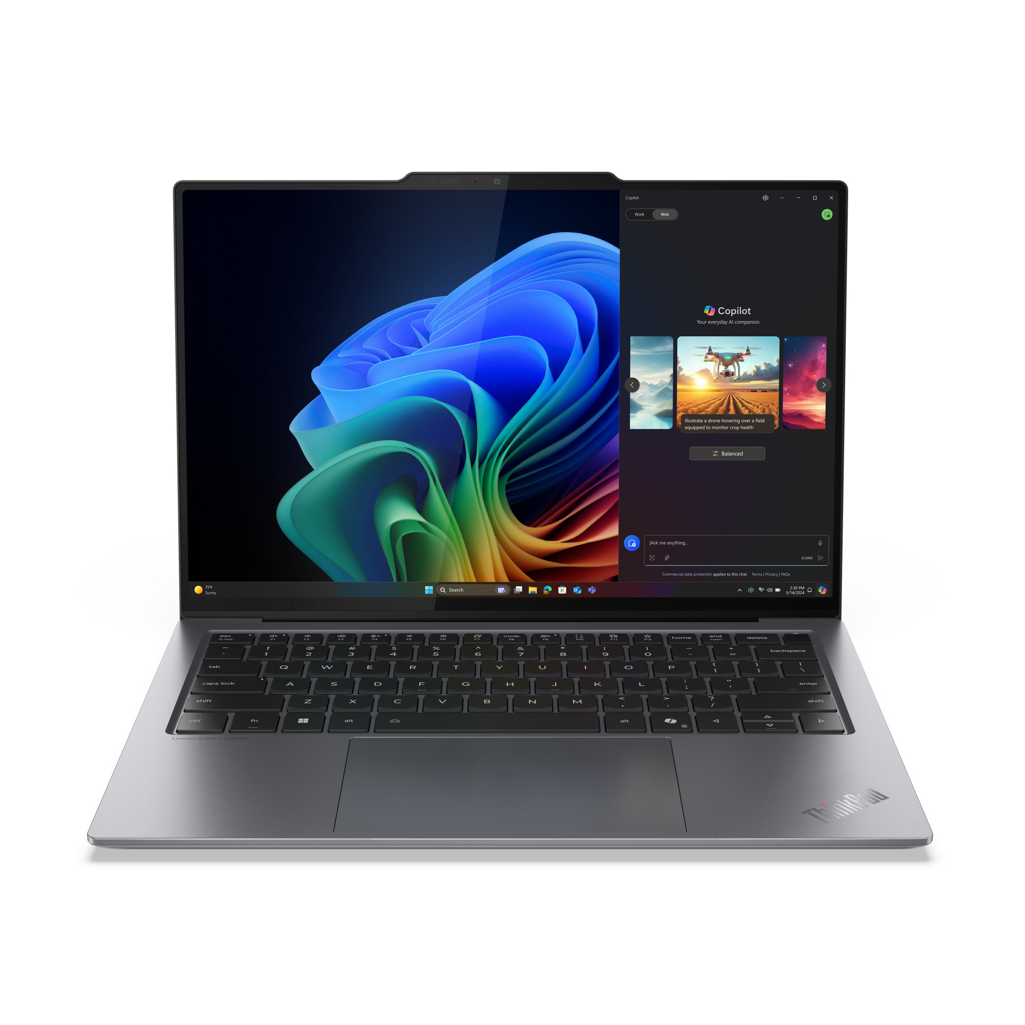 Lenovo Lenovo ThinkPad X9-14 Gen 1 Aura Edition Copilot+ PC Intel Core Ultra 7 258V Laptop 35,6 cm (14") WUXGA 32 GB LPDDR5x-SDRAM 512 GB SSD Wi-Fi 7 (802.11be) Windows 11 Pro Engels Grijs