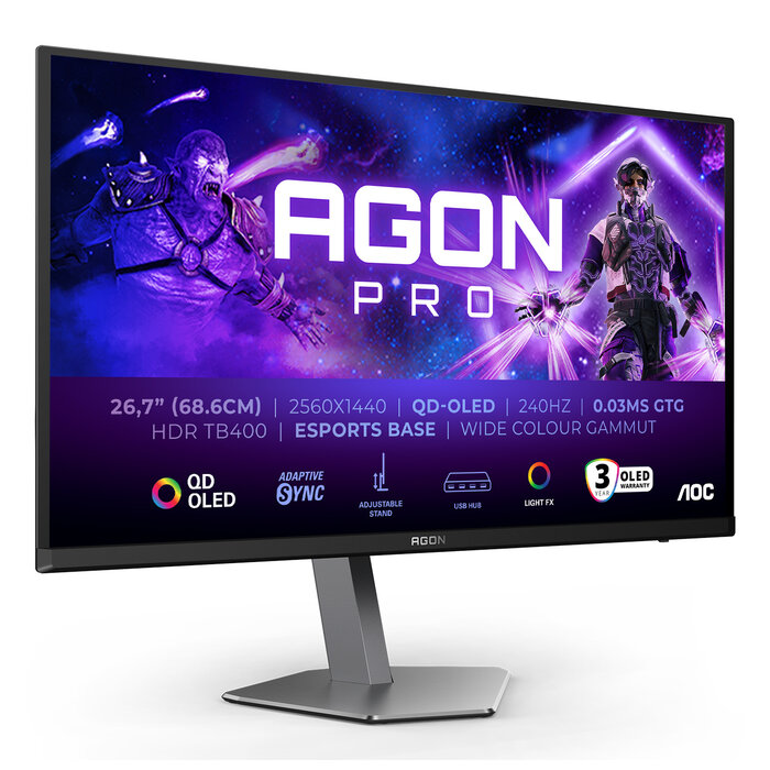 AOC AOC AGON PRO AG276QZD2 computer monitor 67,3 cm (26.5") 2560 x 1440 Pixels Quad HD QD-OLED Zwart, Grijs