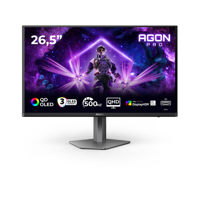 AOC AOC AGON PRO AG276QKD2 computer monitor 67,3 cm (26.5") 2560 x 1440 Pixels Quad HD QD-OLED Zwart, Grijs