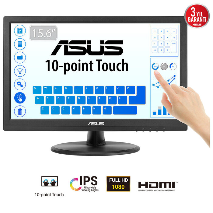 Asus ASUS Touch VT169HE computer monitor 39,6 cm (15.6") 1920 x 1080 Pixels Full HD LED Touchscreen Tafelblad Zwart