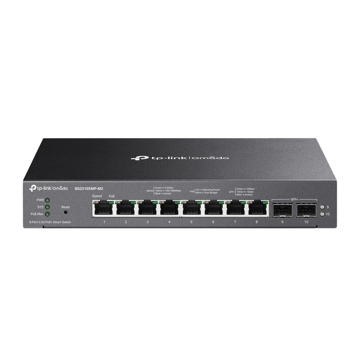 TP-Link TP-Link Omada SG2210XMP-M2 netwerk-switch Managed L2/L2+ 2.5G Ethernet (100/1000/2500) Power over Ethernet (PoE) Bureaublad-/wandmontage Zwart