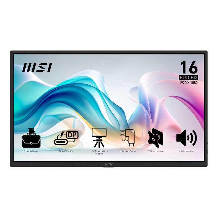 MSI MSI PRO MP165DE E6 Draagbare televisie en monitoor Draagbare monitor Zwart 39,6 cm (15.6") LED 1920 x 1080 Pixels