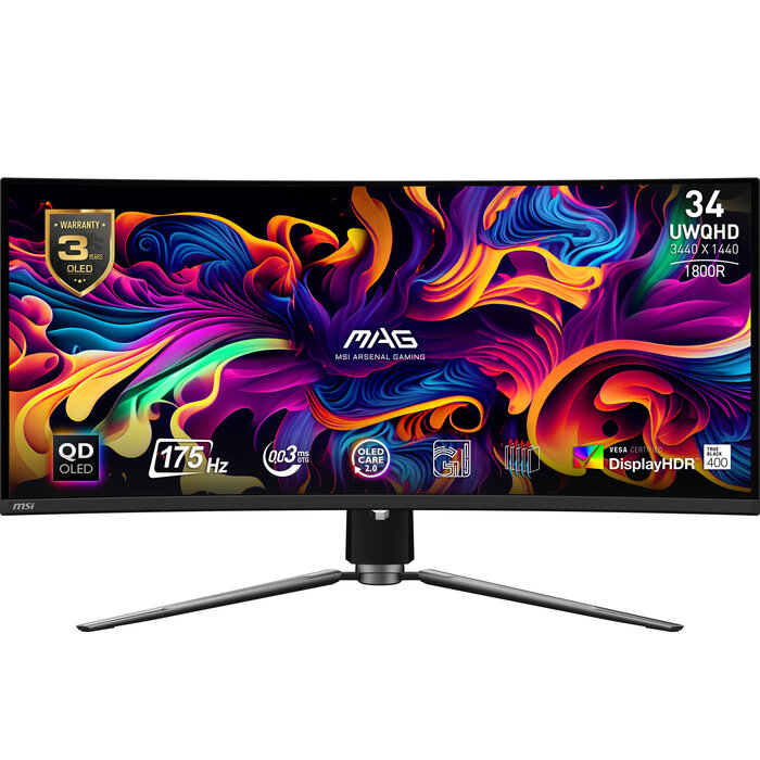 MSI MSI MAG 341CQPDE QD-OLED computer monitor 86,4 cm (34") 3440 x 1440 Pixels UltraWide Quad HD Zwart
