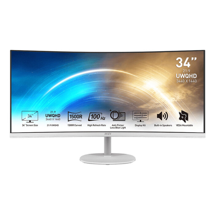 MSI MSI Pro MP341CQWDE computer monitor 86,4 cm (34") 3440 x 1440 Pixels UltraWide Quad HD Wit