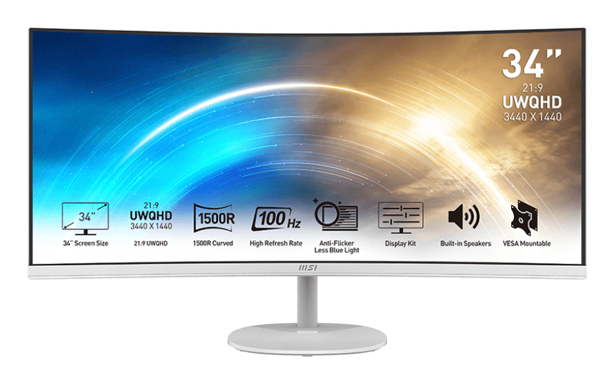 MSI MSI Pro MP341CQWDE computer monitor 86,4 cm (34") 3440 x 1440 Pixels UltraWide Quad HD Wit