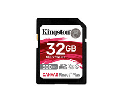 Kingston Kingston Technology 32GB Canvas React Plus SDHC UHS-II 300R/260W U3 V90 voor Full HD/4K/8K