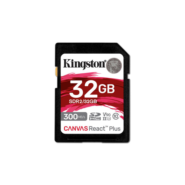 Kingston Kingston Technology 32GB Canvas React Plus SDHC UHS-II 300R/260W U3 V90 voor Full HD/4K/8K
