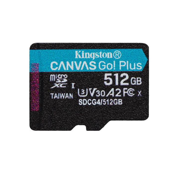 Kingston Kingston Technology 512GB microSDXC Canvas Go! Plus Gen4 200R A2 U3 enkel pakket zonder adapter
