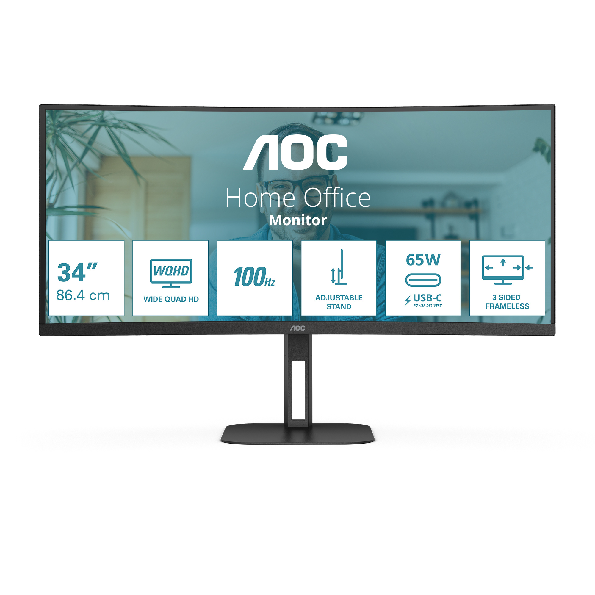 AOC AOC V5 CU34V5C/BK computer monitor 86,4 cm (34") 3440 x 1440 Pixels Wide Quad HD LED Zwart