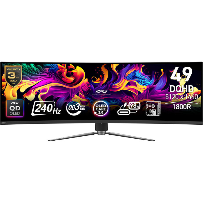 MSI MSI MPG 491CQPXDE QD-OLED computer monitor 124,5 cm (49") 5120 x 1440 Pixels Dual QHD Zwart